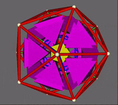 Animation of 3D representation of 4D icoahedral prism